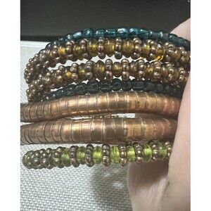 Wire Wrap Boho Copper And Glass Seed Bead Bracelet Greens Cooper